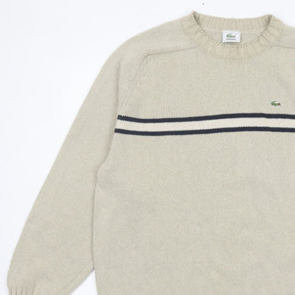 Lacoste Men’s Beige 3XL Crew Neck Striped Knit Jumper