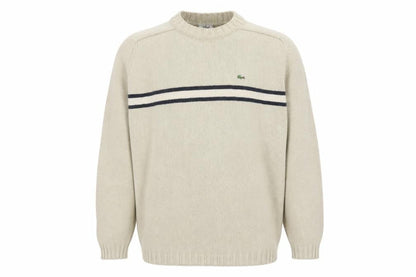 Lacoste Men’s Beige 3XL Crew Neck Striped Knit Jumper