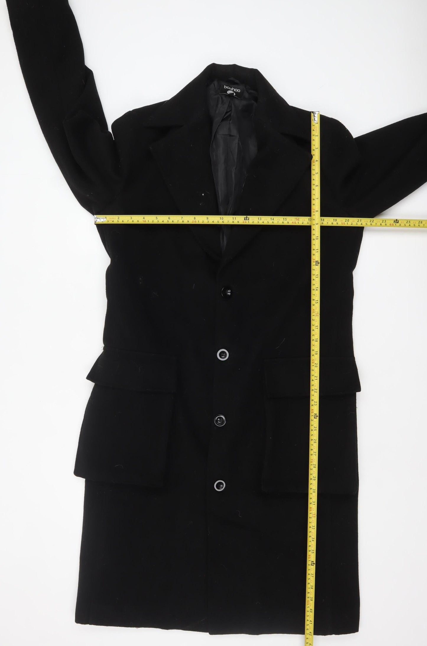 Mens UK Size L BoohooMAN Black Overcoat
