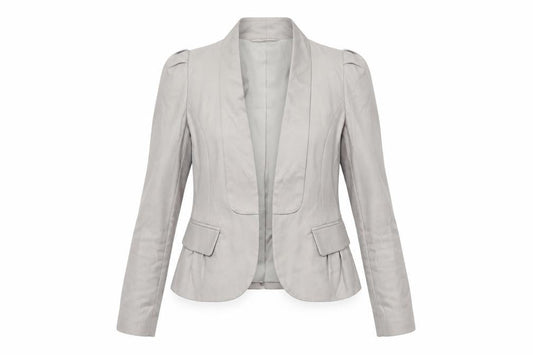 Front view of French Connection Women’s Beige Tailored Shawl Blazer, size UK 8