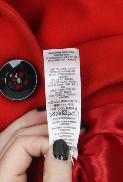 Womens UK Size 10 Miss Selfridge Red Overcoat
