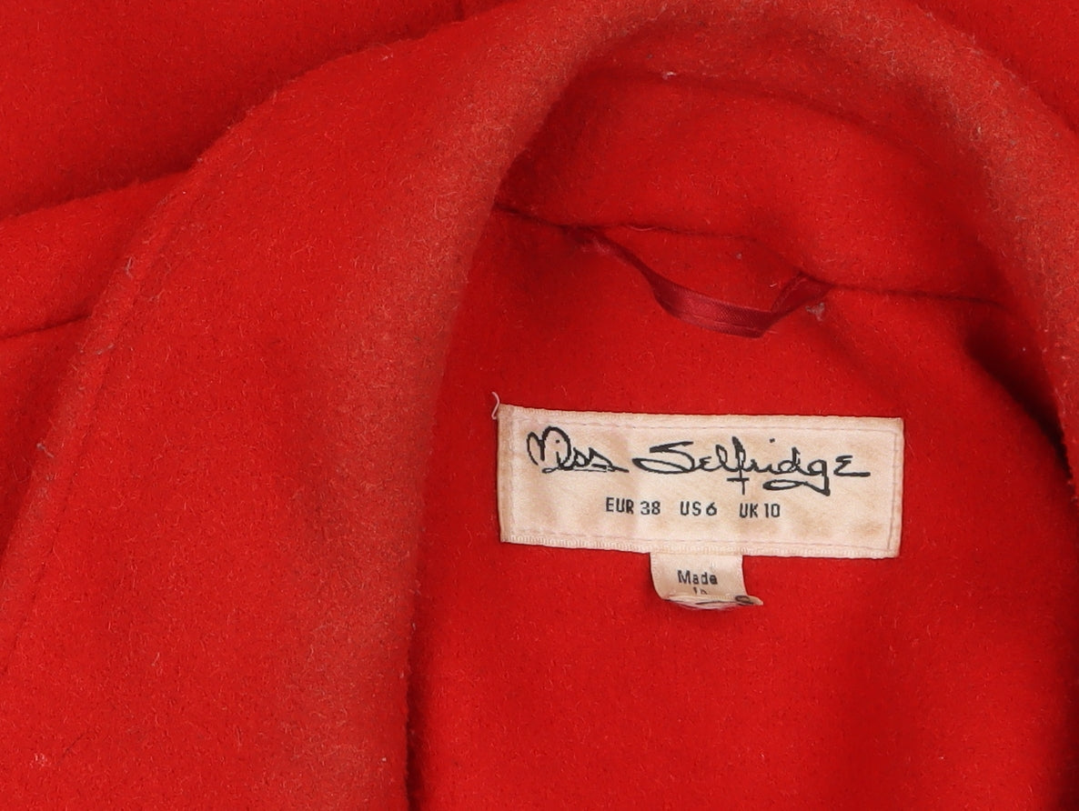 Womens UK Size 10 Miss Selfridge Red Overcoat