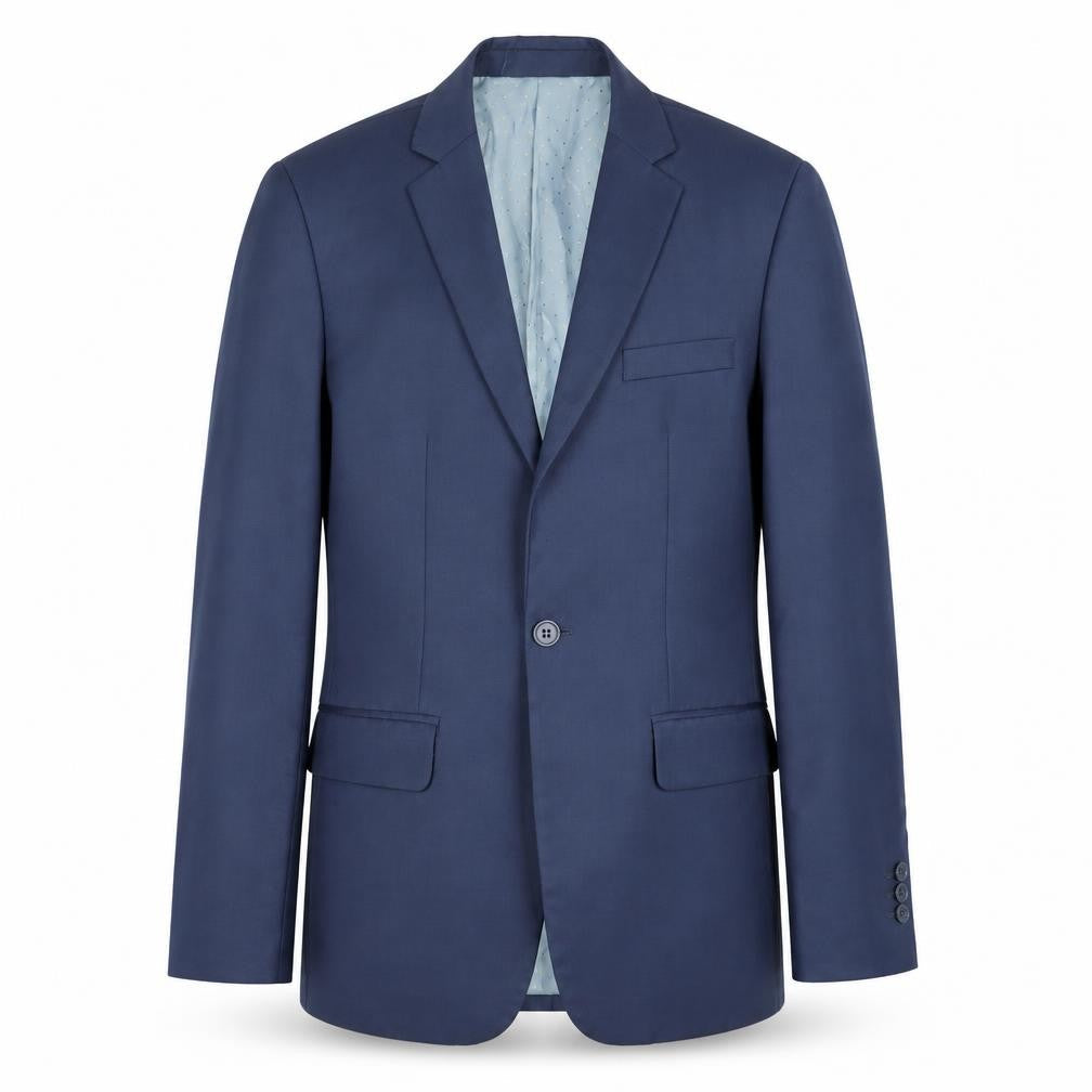 Front view of Paisley London boys’ blue slim fit suit jacket 14 years formal two-button