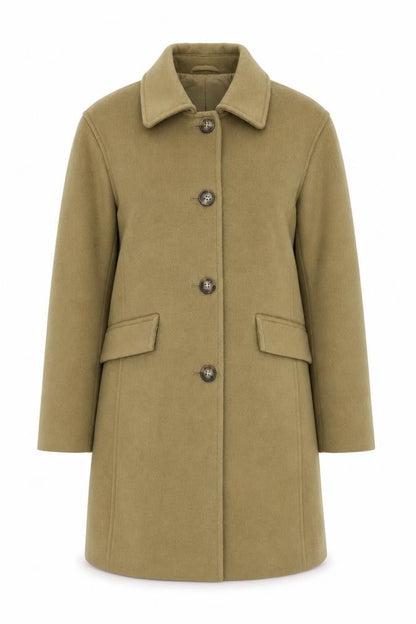 Marks & Spencer Women Beige Wool Look Mid-Length Overcoat Size 8