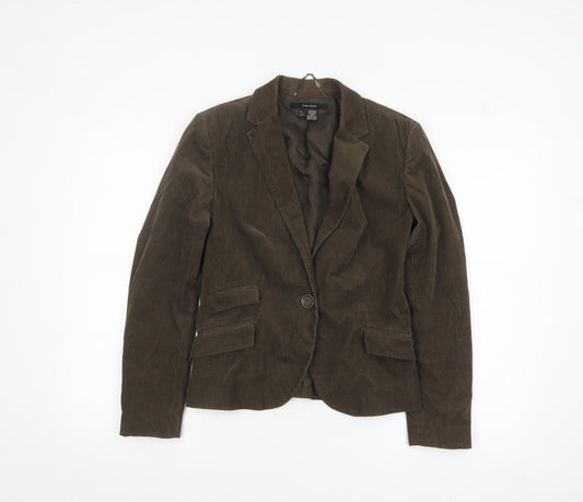Zara Women Brown Corduroy Blazer Size 12 Lined Single-Breasted Jacket