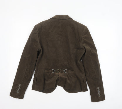 Zara Women Brown Corduroy Blazer Size 12 Lined Single-Breasted Jacket