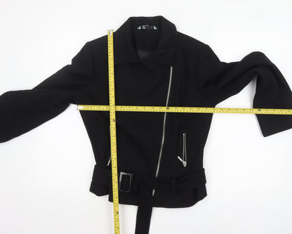 Womens UK Size 12 Red Herring Black Biker Coat