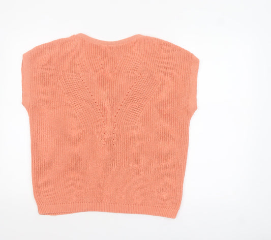 Tu Women’s Orange V-Neck Knit Cotton Blend Pullover Jumper Size 12