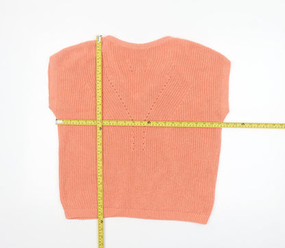 Tu Women’s Orange V-Neck Knit Cotton Blend Pullover Jumper Size 12