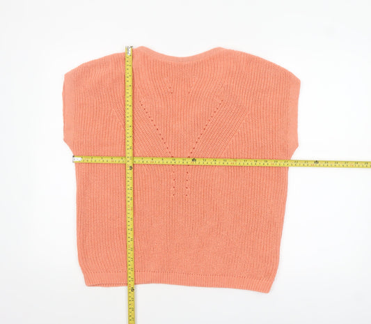 Tu Women’s Orange V-Neck Knit Cotton Blend Pullover Jumper Size 12