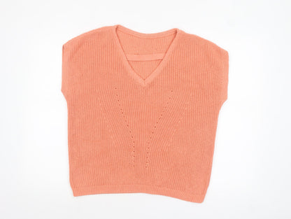 Tu Women’s Orange V-Neck Knit Cotton Blend Pullover Jumper Size 12