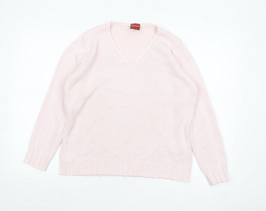 Olsen Women’s Pink V-Neck Long Sleeve Acrylic Cotton Jumper Size 14