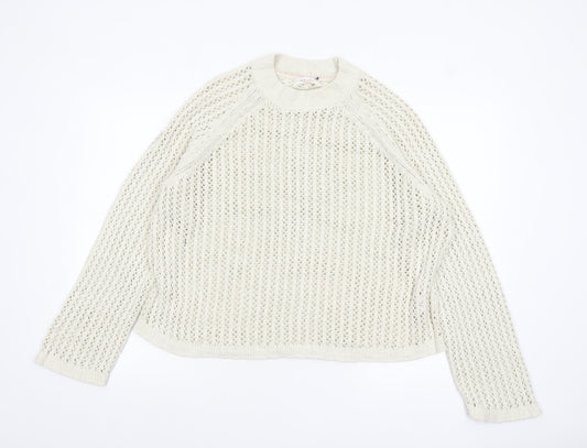 Marks and Spencer Per Una Women's Ivory Open-Knit Cotton Jumper L