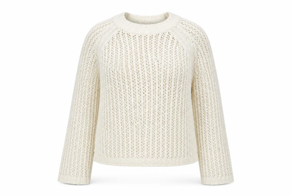 Marks and Spencer Per Una Women's Ivory Open-Knit Cotton Jumper L