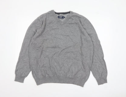 Maine New England Men's Grey Wool V-Neck Pullover Jumper XL