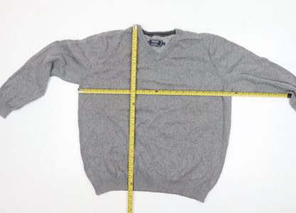 Maine New England Men's Grey Wool V-Neck Pullover Jumper XL