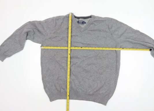 Maine New England Men's Grey Wool V-Neck Pullover Jumper XL