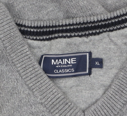Maine New England Men's Grey Wool V-Neck Pullover Jumper XL