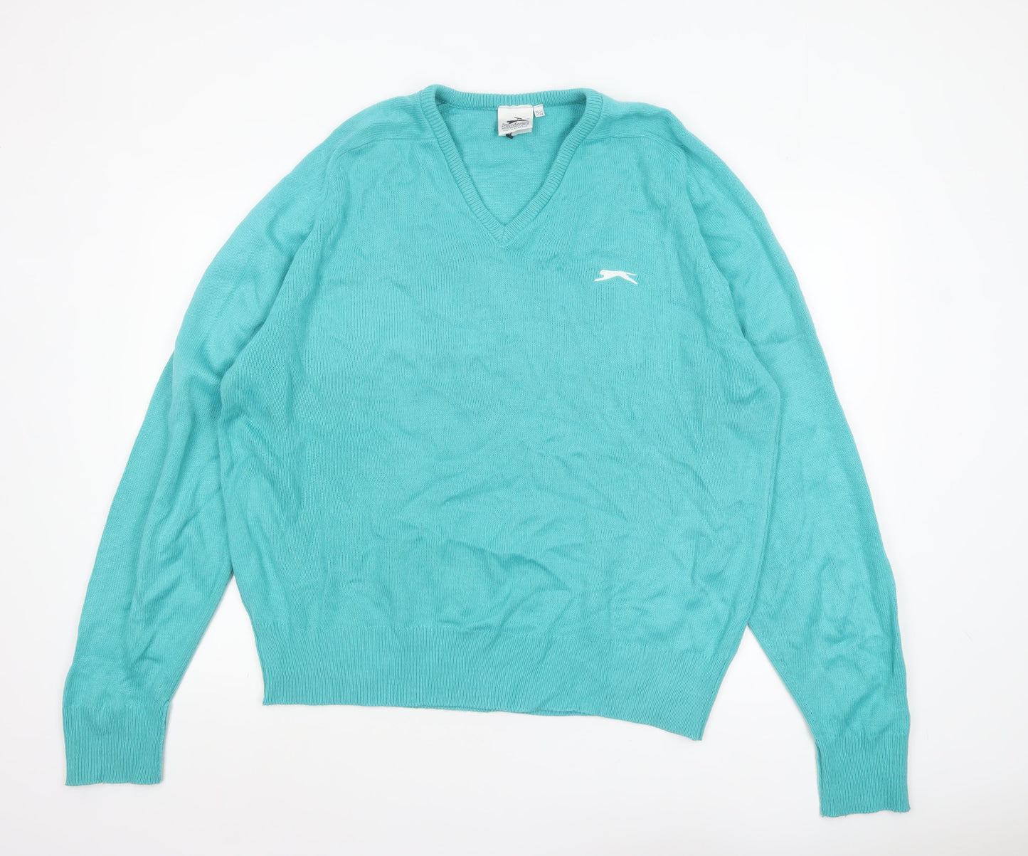 Slazenger Men Blue XL V-Neck Acrylic Classic Knit Jumper