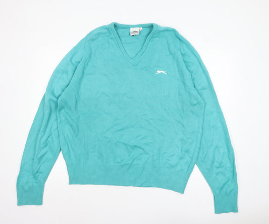 Slazenger Men Blue XL V-Neck Acrylic Classic Knit Jumper