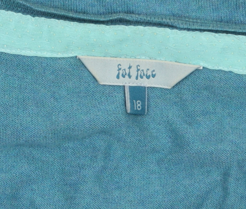 Fat Face Women’s Blue Cotton Short Sleeve Cardigan Size 18