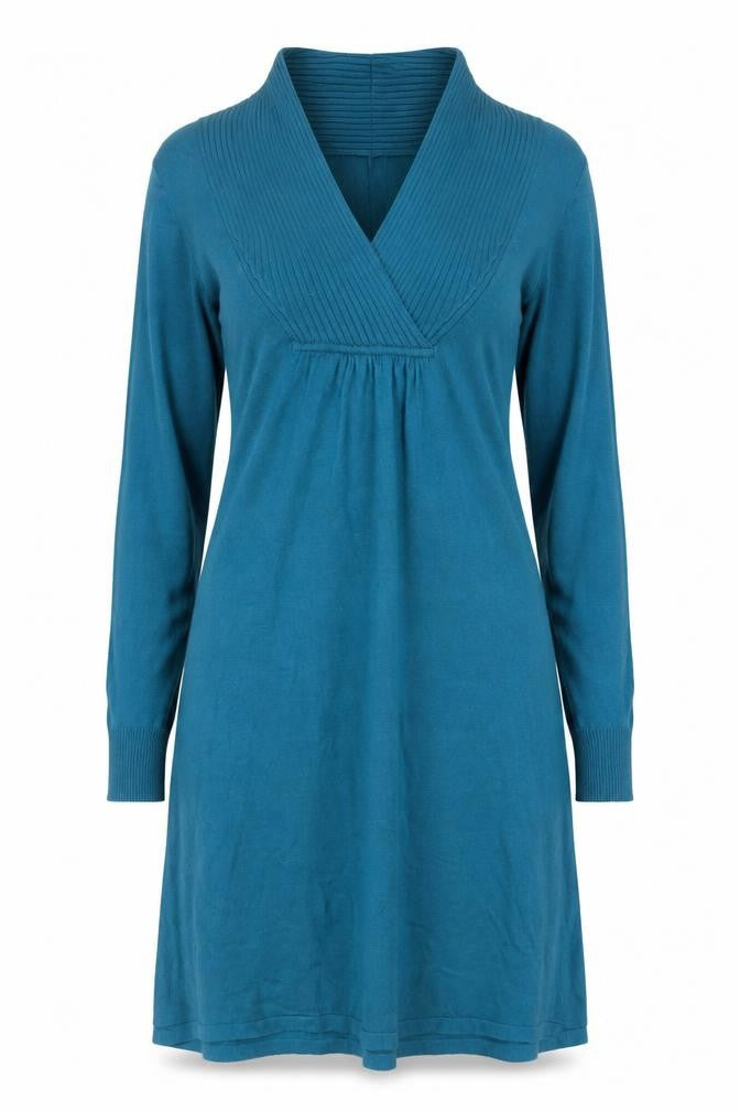 Wallis Women Blue Knit Jumper Dress Size M V-Neck Long Sleeve
