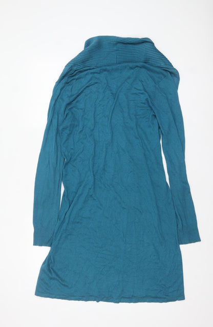 Wallis Women Blue Knit Jumper Dress Size M V-Neck Long Sleeve