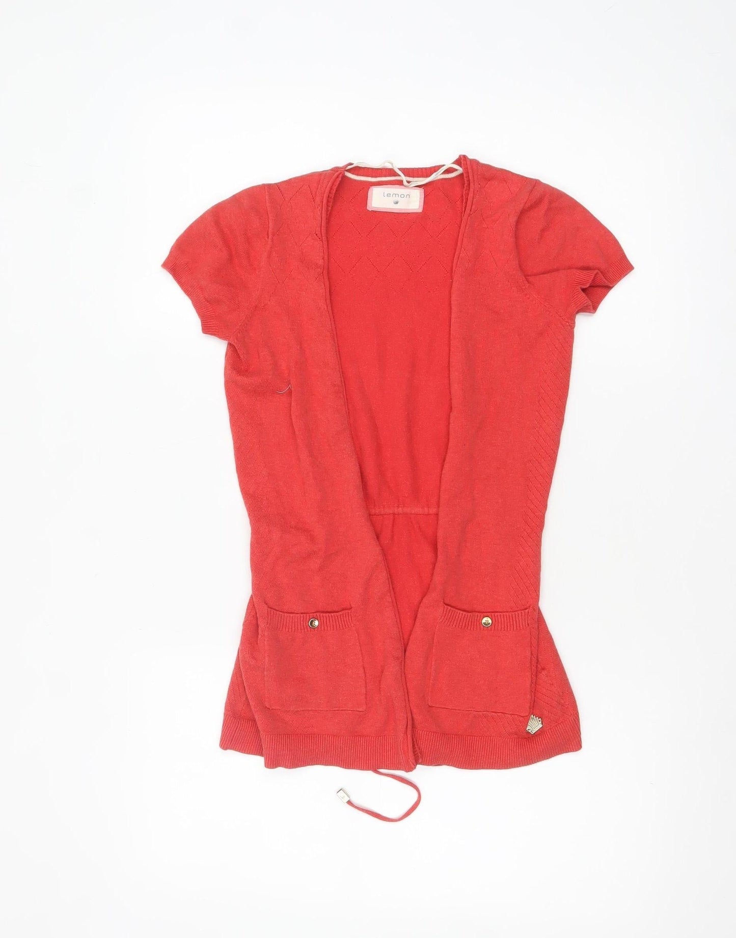 Womens UK Size S Lemon Red Cardigan Jumper