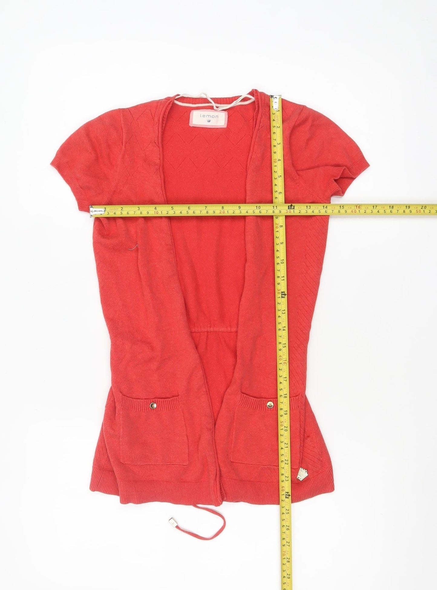 Womens UK Size S Lemon Red Cardigan Jumper