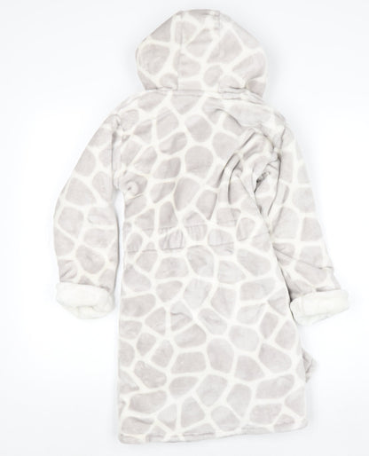 Knightley’s Adventures Girls Grey Hooded Giraffe Print Fleece Robe 7-8 Years