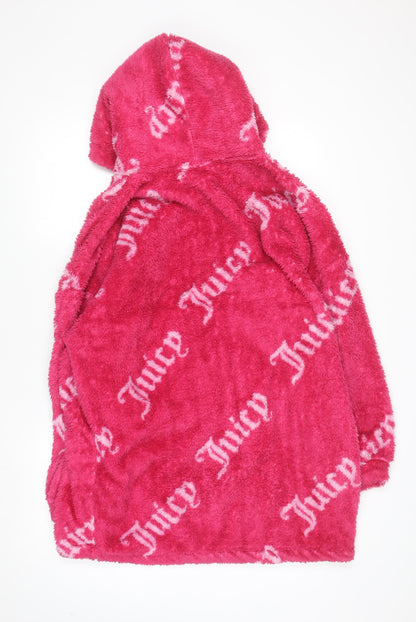 Juicy Couture Girls Pink Fleece Hooded Robe S Lightweight Winter Loungewear