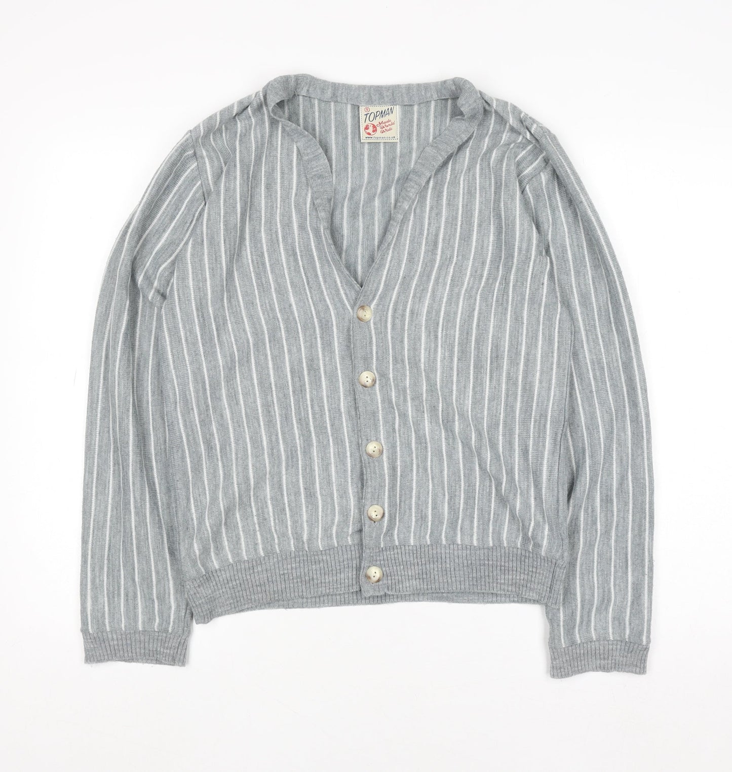 Topman Men’s Grey Striped Acrylic Cardigan Small V-Neck Knit