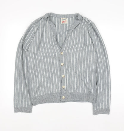 Topman Men’s Grey Striped Acrylic Cardigan Small V-Neck Knit