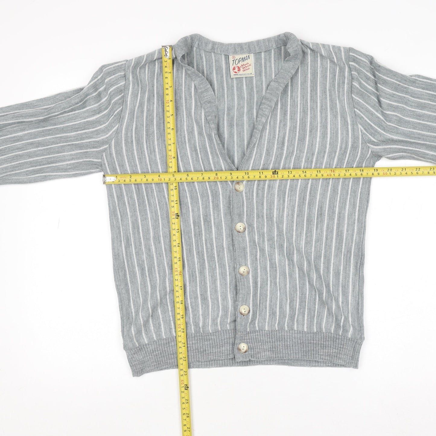 Topman Men’s Grey Striped Acrylic Cardigan Small V-Neck Knit