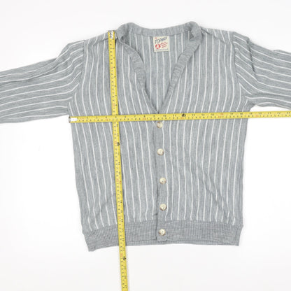 Topman Men’s Grey Striped Acrylic Cardigan Small V-Neck Knit