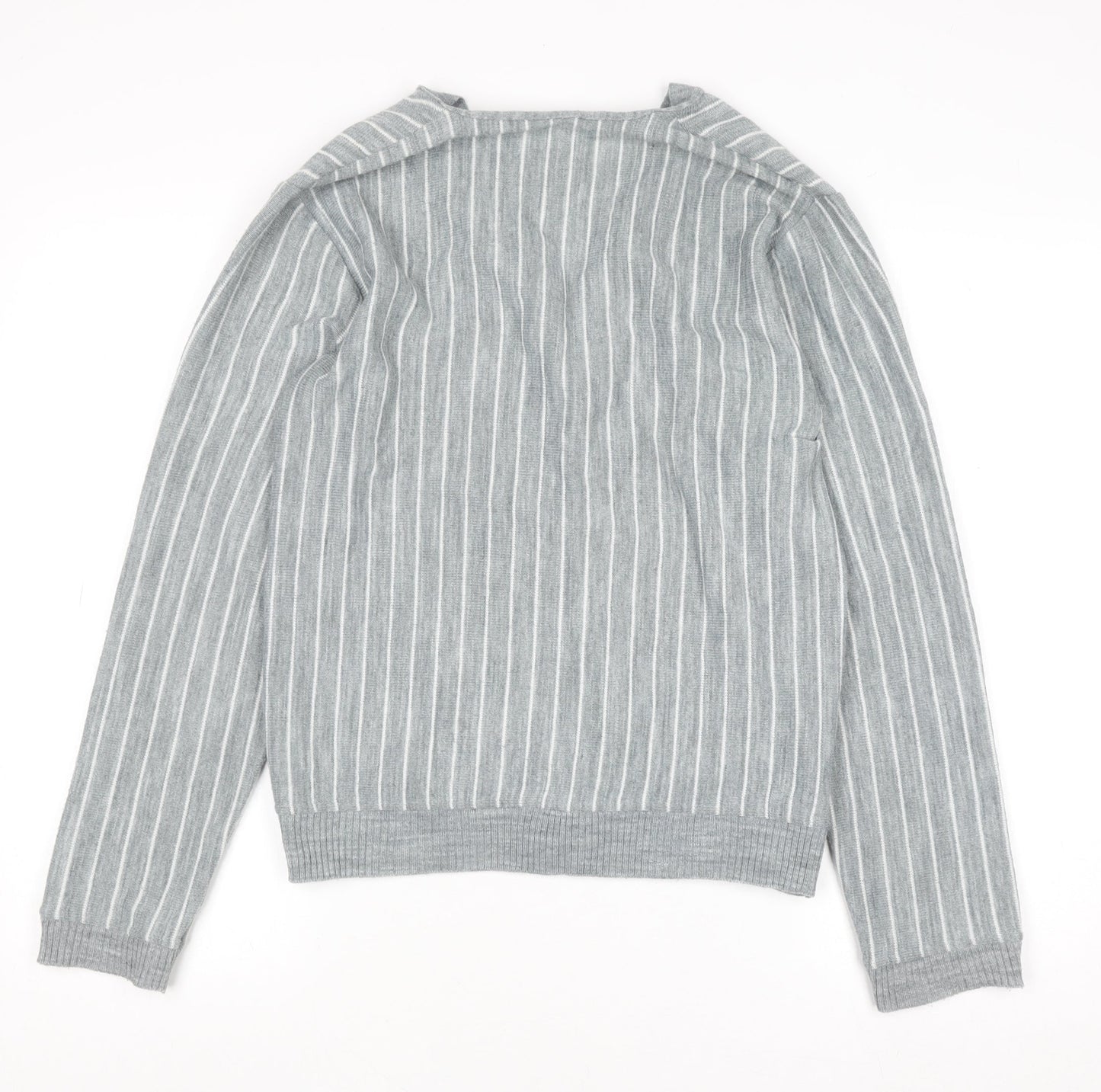 Topman Men’s Grey Striped Acrylic Cardigan Small V-Neck Knit