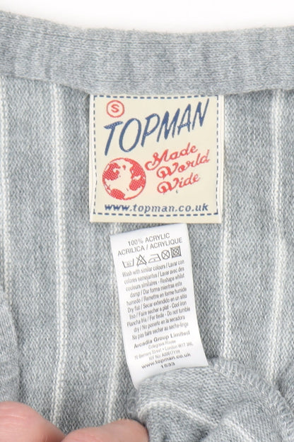 Topman Men’s Grey Striped Acrylic Cardigan Small V-Neck Knit