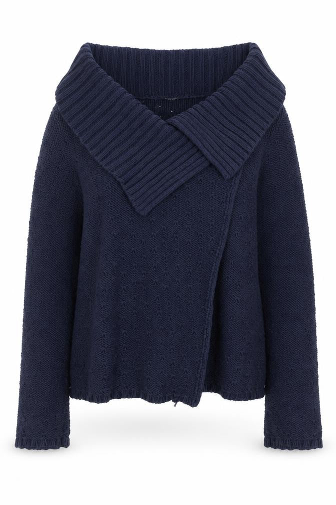 Principles Women Blue Cotton Blend Collared Knit Cardigan Size 14 Petite