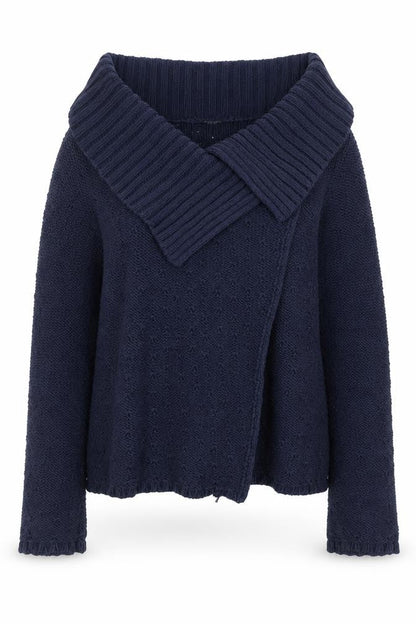 Principles Women Blue Cotton Blend Collared Knit Cardigan Size 14 Petite