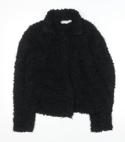 Factotum Women's Black Collared Fleece Cardigan Jumper One Size