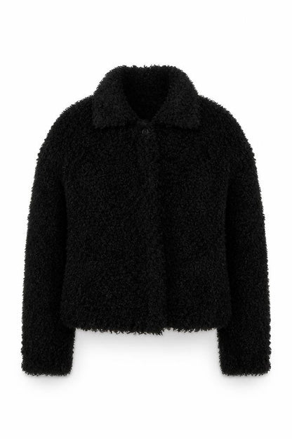 Factotum Women's Black Collared Fleece Cardigan Jumper One Size