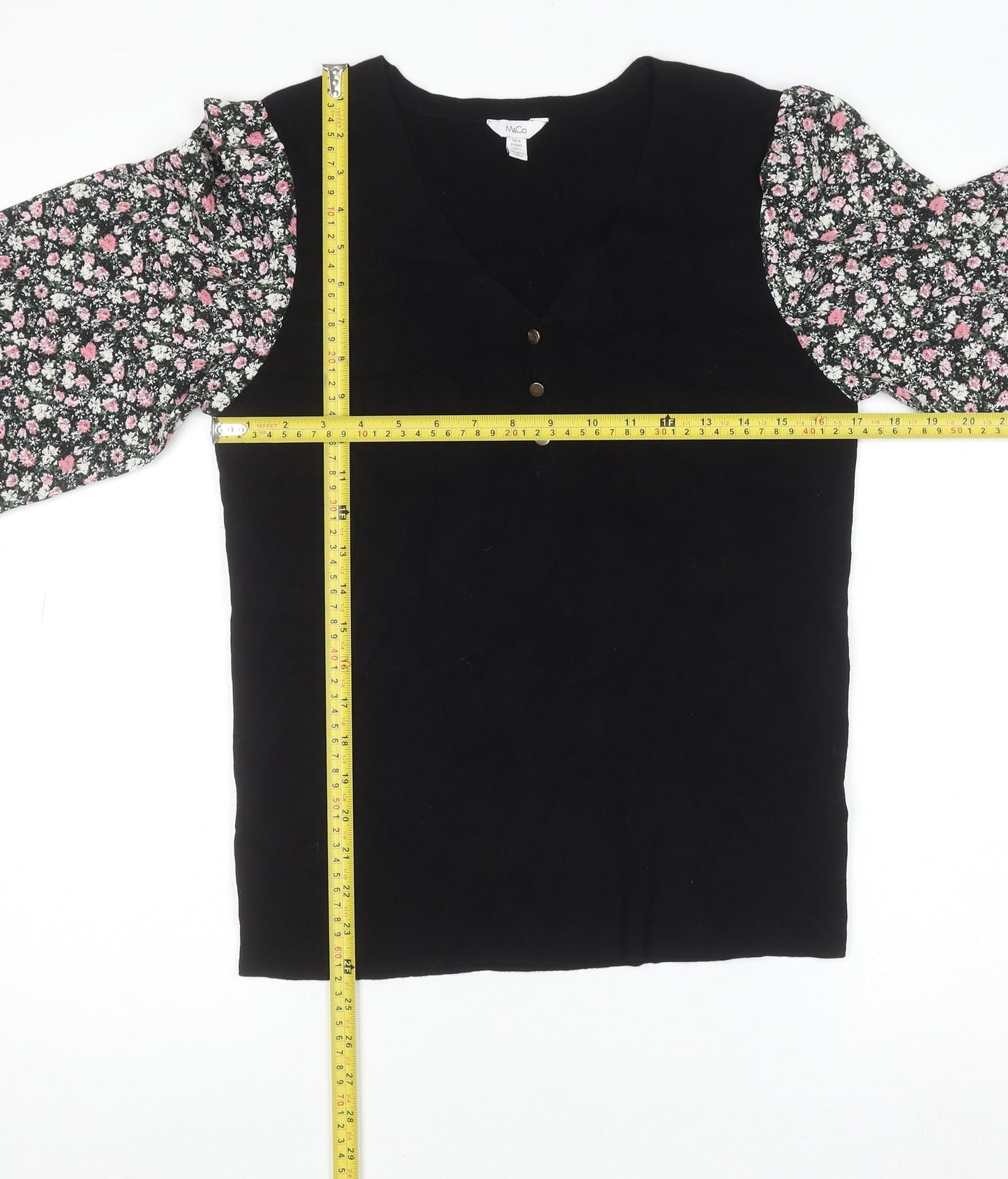 Womens UK Size 14 M&Co Black Tunic Blouse