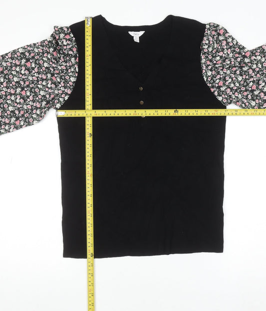 Womens UK Size 14 M&Co Black Tunic Blouse