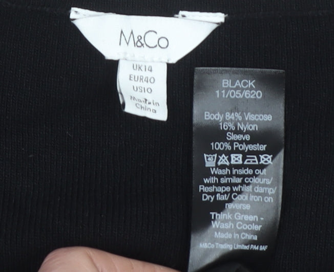 Womens UK Size 14 M&Co Black Tunic Blouse