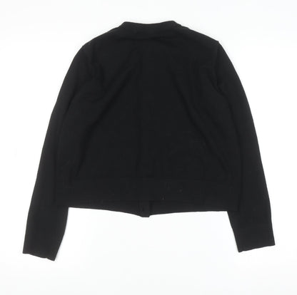 ZARA Women Black Cotton Blend Crew Neck Button Cardigan M