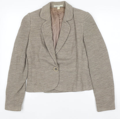 Bandolera Women Beige Wool Blazer UK 12 Classic Single Button