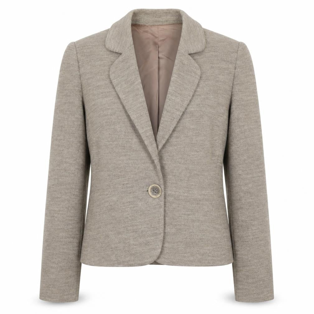 Bandolera Women Beige Wool Blazer UK 12 Classic Single Button