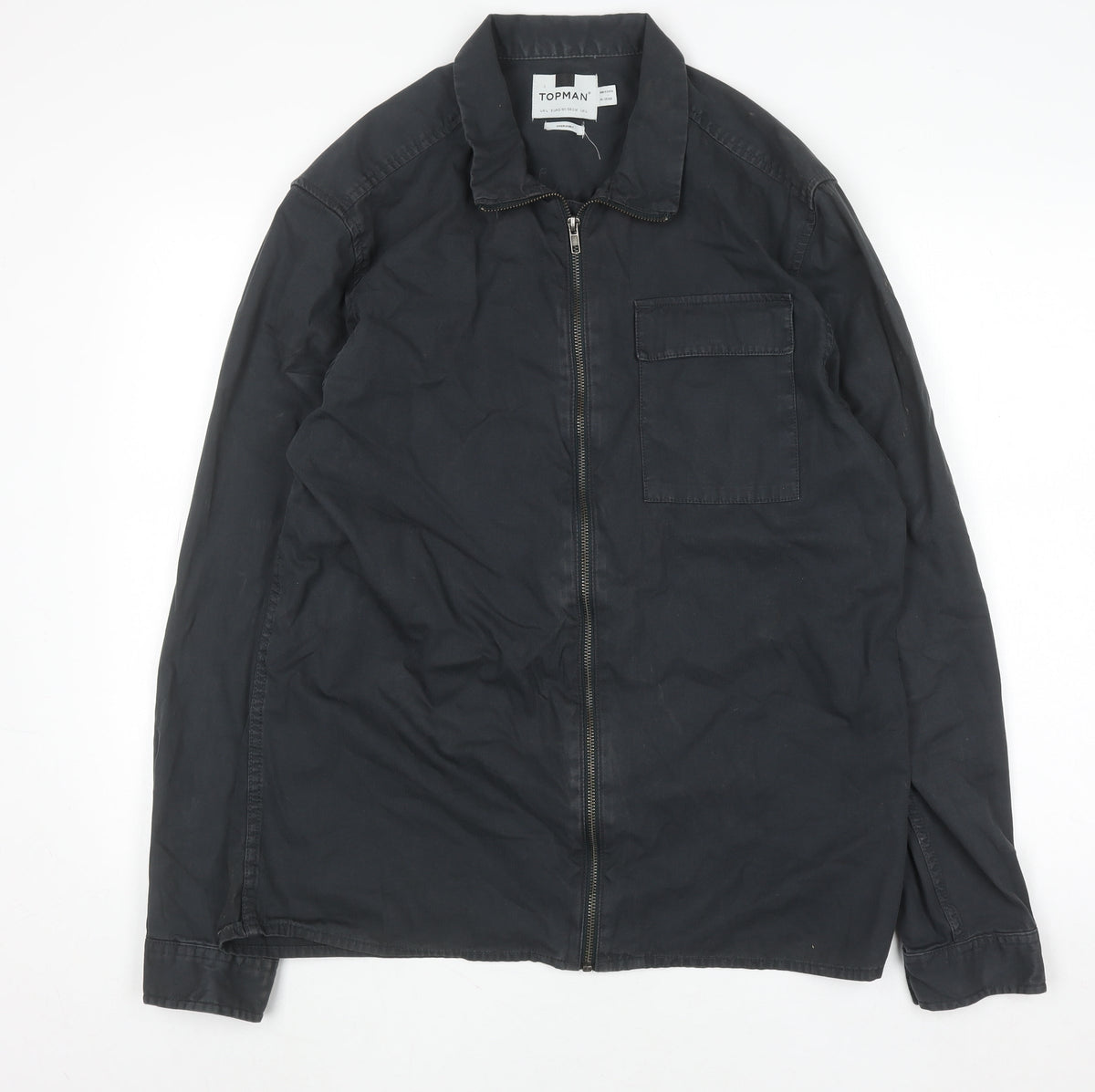 Topman Men’s Black Cotton Zip Overshirt Jacket Size L