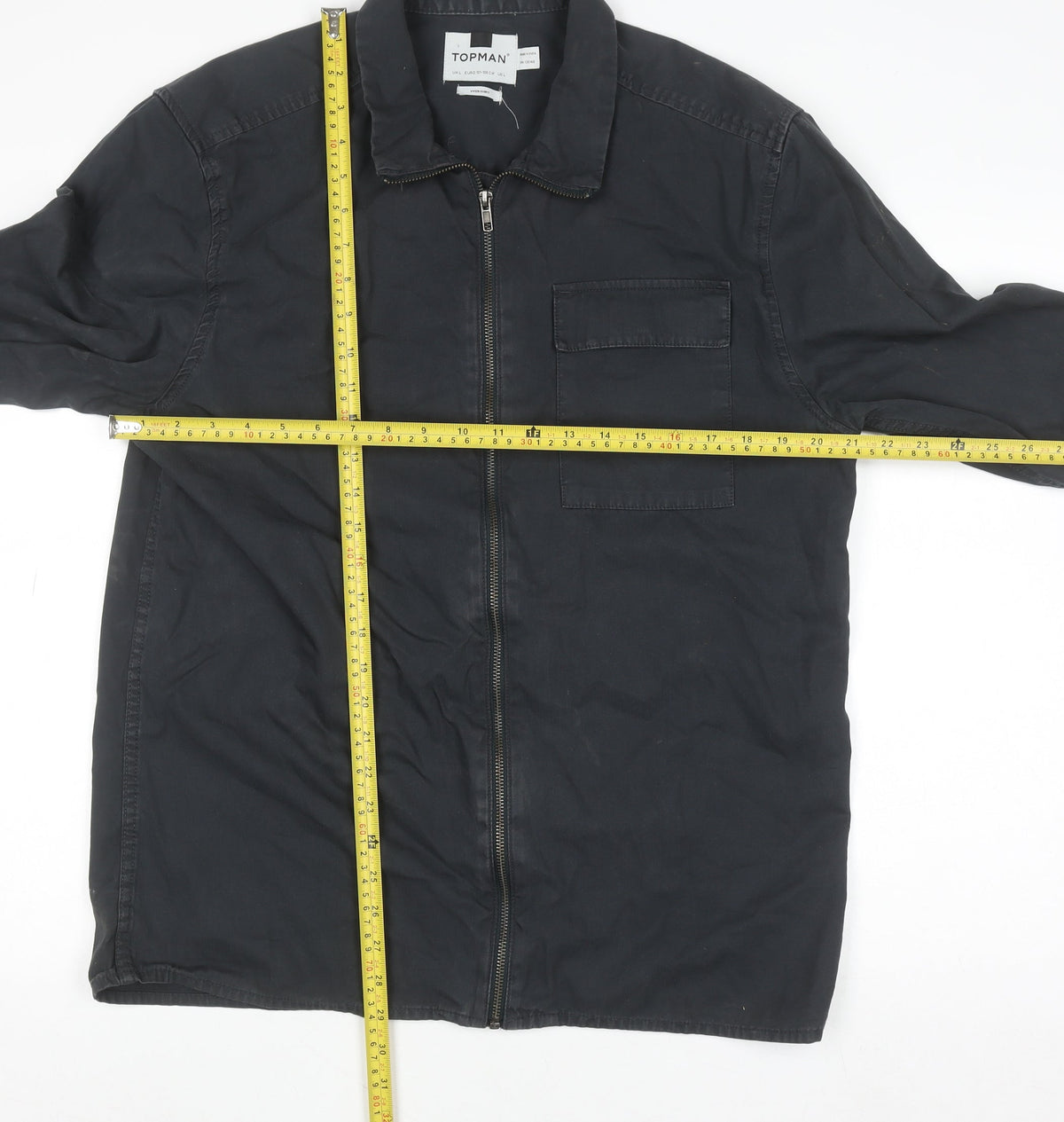 Topman Men’s Black Cotton Zip Overshirt Jacket Size L