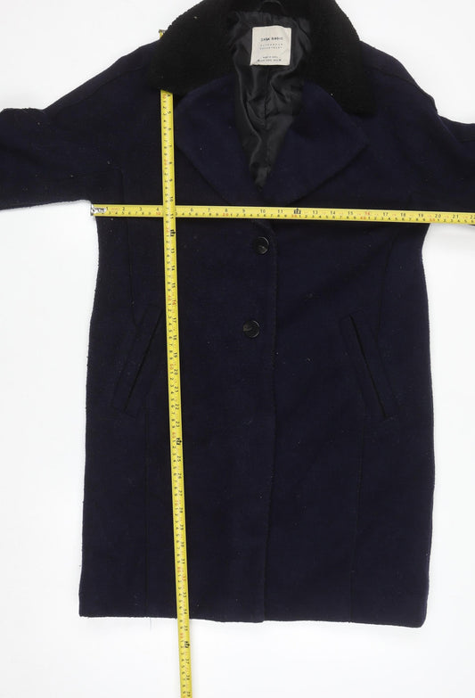 Womens UK Size 8 Zara Basic Blue Overcoat